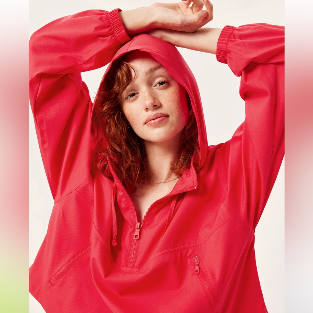 Girlfriend Collective Cropped Pink Drawstring Windbreaker